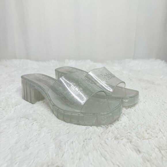 BARBIE / clear metallic silver sparkle jelly y2k heeled sandals / 8 - Picture 1 of 9